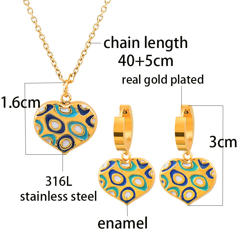 Wholesale Titanium Steel Gold Heart Pendant Necklace Earrings Set